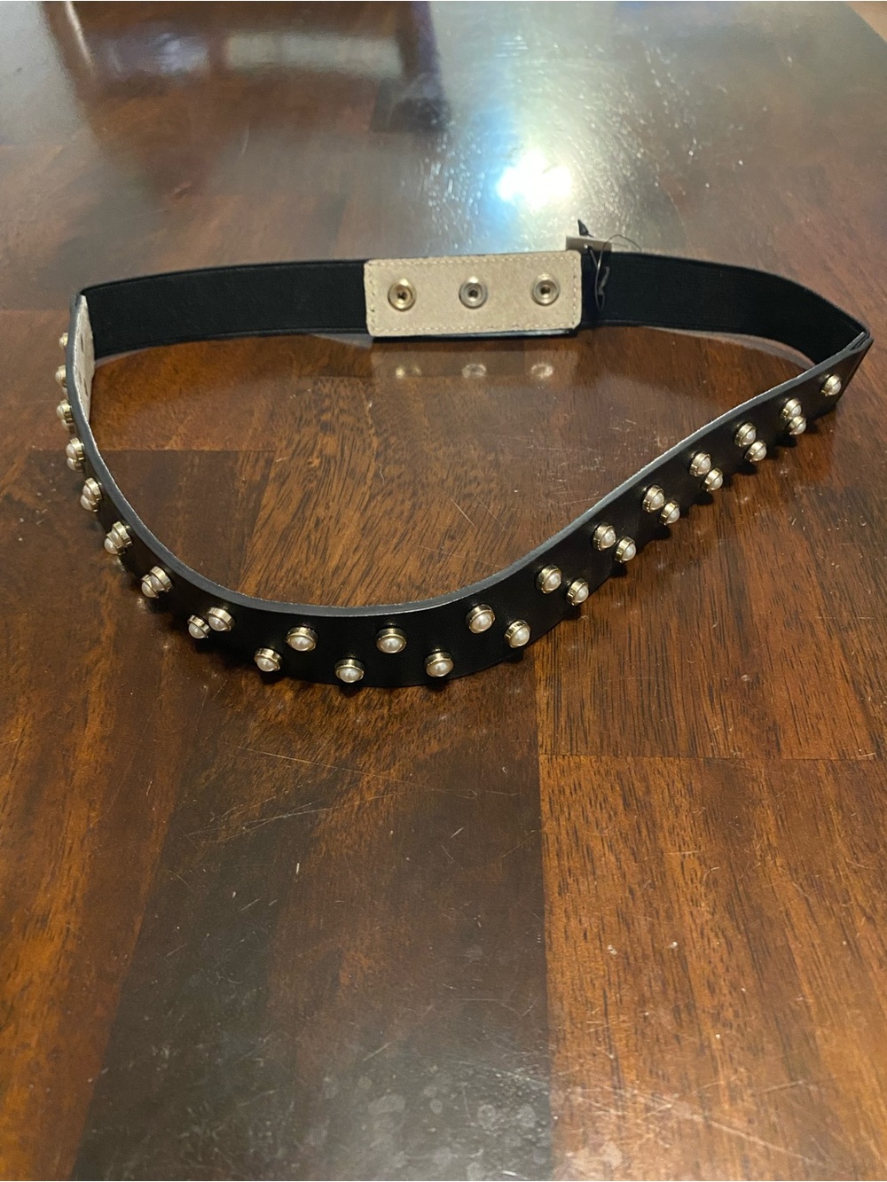 White House Black Market Black Pearl Studded Elastic Waist Belt NWT